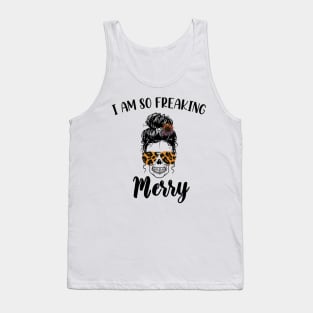 I Am Freaking Merry Mom Life Skull - Funny Christmas cheetah Glasses - Beautiful Sunflower Chetah Christmas Tank Top